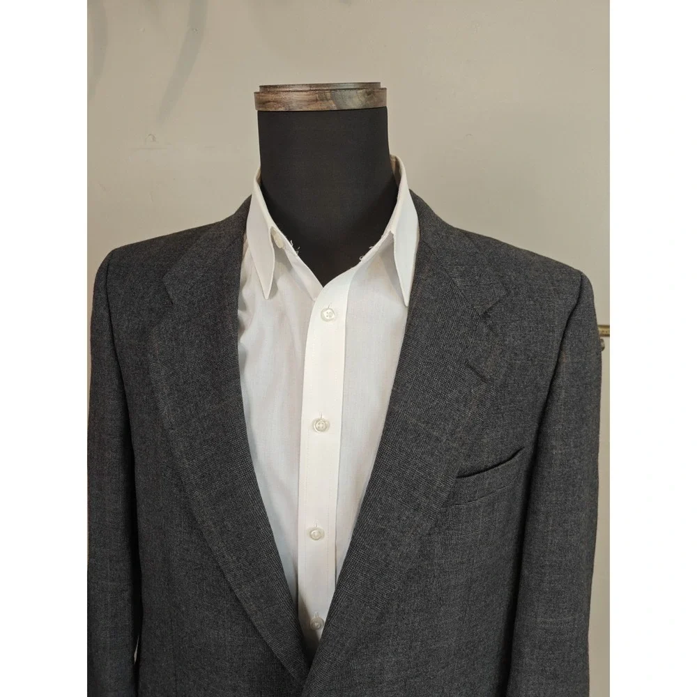 Bespoke 40R Gray Plaid Wool Blazer Mens 2 Button Sport Coat Made in USA M501